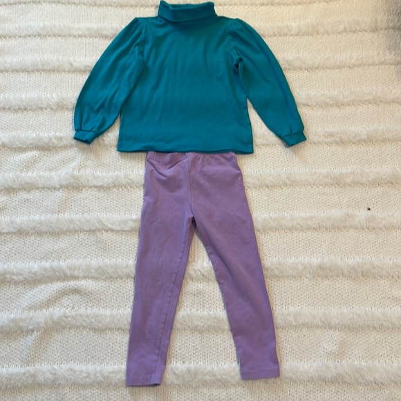 Oshkosh b’gosh turtleneck top puffy sleeves turquoise & purple leggings Girls 6X - Picture 1 of 13
